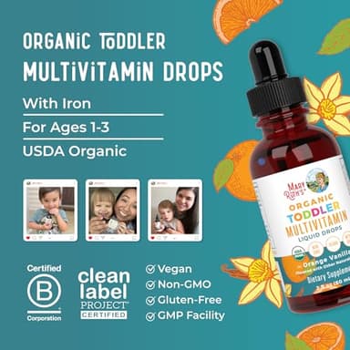MaryRuth Organics Multivitamin & Multimineral with Iron for Toddlers | USDA Organic | Sugar Free | Multivitamin Liquid Drops for Kids Ages 1-3 | Immune Support | Vegan | Non-GMO | 2 Fl Oz - Image 8