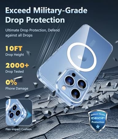 FNTCASE for iPhone 13 Pro Case: Magnetic Anti-Yellowing Slim Clear Phone Case | Military Grade Protective & Shockproof Drop Protection Thin Transparent Cover (A-Clear) - Image 4