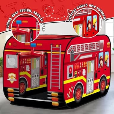 Britik Pop up Play Tent for Kids Aged 1-3 Years Old Boys and Girls : Fire Truck Tent Playhouse Toy Play Tents for Toddlers 3-5 Kids Tent Indoor Outdoor Playhouse Toys for 1 + Year Old, Fire Truck - Image 7