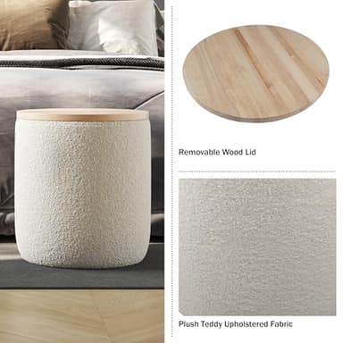 Lavish Home Storage Ottoman - Teddy Fabric Upholstered Ottoman with Wood Top for Living Room, Dorm, or Apartment - Ottomans with Storage (Cream) - Image 5