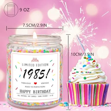 Homsolver 40th Birthday Gifts for Women Ideas, Happy 1985 40th Birthday Candle Gifts-Limited Edition 1985 Handmade Candles (Vanilla Birthday Cake Scent with Sprinkles) - Image 6