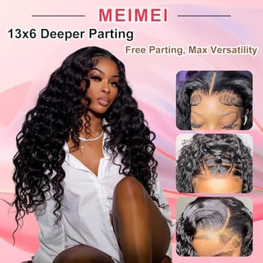 MEIMEI 32 Inch 13x6 Loose Wave Lace Front Wigs Human Hair 200 Density 15A Loose Deep Wave Lace Front Wigs Human Hair Pre Plucked Glueless HD Transparent Lace Frontal Wig Pre Plucked with Baby Hair - Image 3