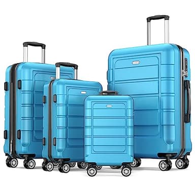 SHOWKOO Luggage Sets Expandable PC+ABS Durable Suitcase Sets Double Wheels TSA Lock 4 Piece Luggage Set Sky Blue - Image 1