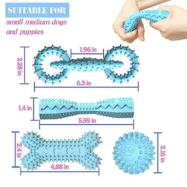 Cdyzqikm 4 Pack Puppy Teething Toys 0-6 Months Dog Chew Toy Cute Rubber Bone,Teeth Clean Ball,Interactive Donut,Treat Dumbbell for Small Dogs(Blue) - Image 5