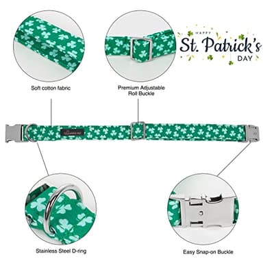 ARING PET St. Patrick's Day Dog Collar with Bow, Cute Adjustable Green Clovers Bowtie Pet Collars with Metal Buckle for Puppy Small Medium Large Boy Girl Dogs-S - Image 2