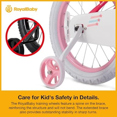 RoyalBaby Stargirl Kids Bike 16 Inch Girls Bicycle for Children with Training Wheels, Kickstand & Basket, Rose Pink - Image 8