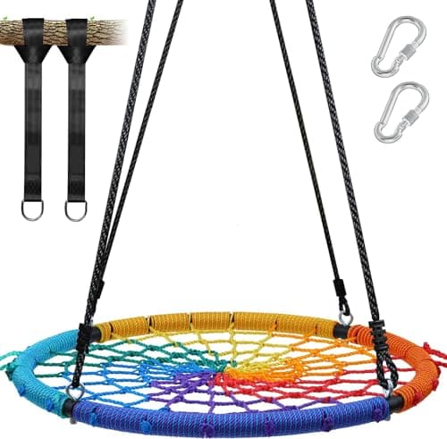 Trekassy 750 lb Spider Web Saucer Swing 40 inch for Tree Kids with Steel Frame and 2 Hanging Straps-Rainbow - Image 1