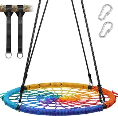 Trekassy 750 lb Spider Web Saucer Swing 40 inch for Tree Kids with Steel Frame and 2 Hanging Straps-Rainbow - Image 1