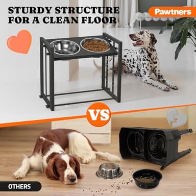 Elevated Metal Dog Bowls for Medium Breed: 4 Height-Adjustable Raised Dog Bowl Feeder Station with 2 Stainless Steel Bowls, Black - Image 5