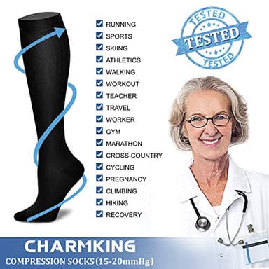 CHARMKING Compression Socks for Women & Men Circulation (3 Pairs) 15-20 mmHg is Best Athletic for Running, Flight Travel, Support, Cycling, Pregnant - Boost Performance, Durability (L/XL,Black) - Image 5