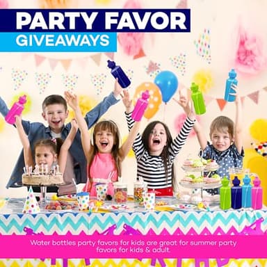 4E's Novelty Bulk Water Sports Bottles for Kids 18 oz - 12 Pack Squeeze Reusable Plastic, Neon Colors, BPA Free, Kids Water Bottles Party Favor Gift Giveaways, End of Year Student Gifts from Teacher - Image 7
