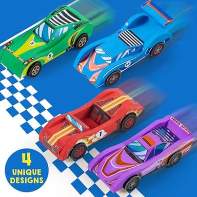 Klever Kits 4 DIY Wooden Race Cars-Build & Paint Your Own Wood Craft Kit, 4 Race Cars Toy, Easy to Assemble Arts Crafts Kit, Birthday Party Presents for Kids Boys and Girls - Image 6