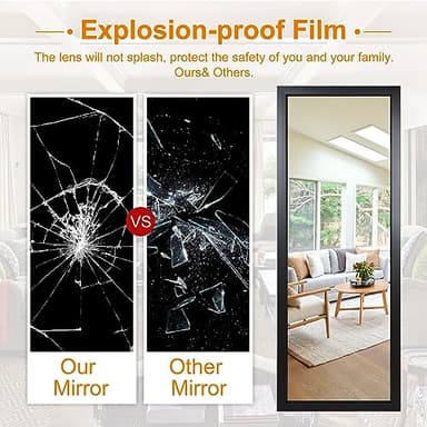 PexFix Door Mirror Full Length 51"x18" Over The Door Rectangle Sleek Black Frame Space Saving Floor Mirror Dressing Hanging Wall Mounted Mirror (US-MHJ002-BK+USAM019) - Image 6