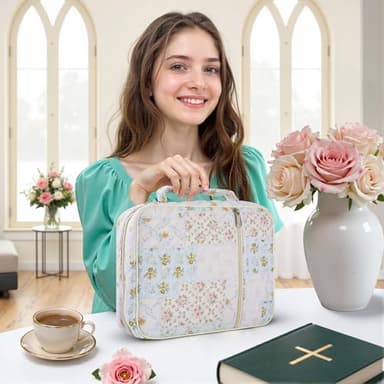 WOBAGMEN Bible Cover Case for Women,Large Bible Tote Bags Organizer Quilted Carrying Case for Girls,Bible Study Supplies Accessories Christian Gifts for Women（ Coloful L） - Image 5