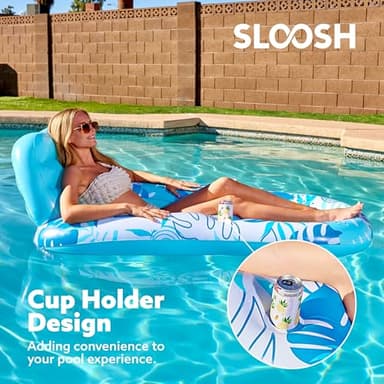 SLOOSH 2 Packs Inflatable Pool Floats Lounger Adult, Pool Float Lounge Raft Floaties Water Floating Recliner Chair with Cup Holders Foot Rest Swimming Floaty (Blue, Pink) - Image 5