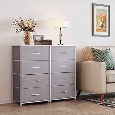 ODK Dresser for Bedroom with 4 Storage Drawers, Small Dresser Chest of Fabric Drawers with Sturdy Steel Frame, Wood Top, Light Grey - Image 8