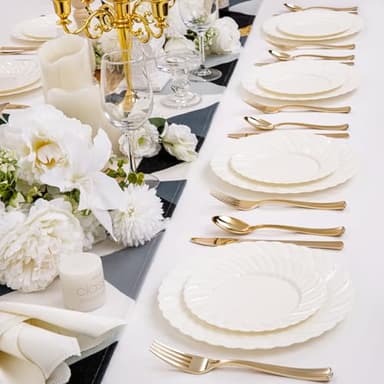 U-QE 100 Piece Ivory Scalloped Plastic Plates for Party - Small Plate, Plastic Plates Disposable Heavy Duty - High End Disposable Plates for Party Including 50PCS 9'' & 50PCS 6.5'' - Image 6