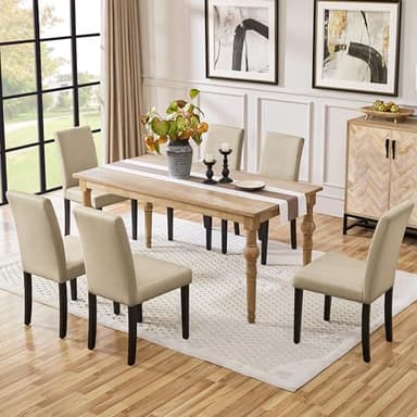 Yaheetech Dining Chairs Set of 4 Fabric Parson Upholstered Kitchen Chairs with Padded Seat and Solid Wood Legs for Dining Room/Restaurant, Armless Design, Khaki - Image 9