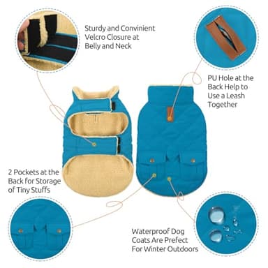 Queenmore Dog Winter Coat Warm Puffer Jacket Waterproof Plush Lining Thermal Cold Weather Vest for Small Medium Large Dogs, Windproof Easy On Pet Jacket Blue S - Image 3