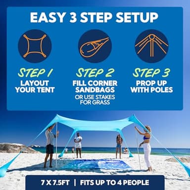 SUN NINJA Beach Tent Sun Shelter UPF50+ - Easy Pop Up Beach Canopy - Outdoor Shade for Camping Trips, Fishing, Backyard Fun Picnics - Sand Shovel, Ground Pegs & Stability Poles - Image 4