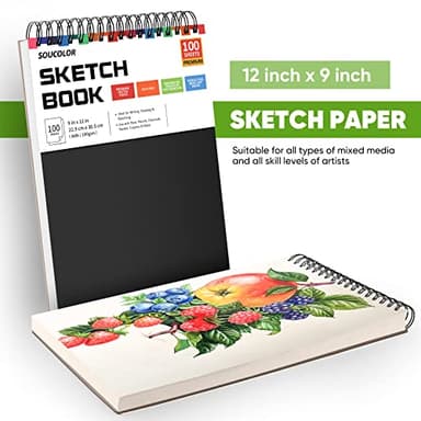 Soucolor 9" x 12" Sketch Book, 1-Pack 100 Sheets Spiral Bound Art Sketchbook, (68lb/100gsm) Acid Free Artist Drawing Book Paper Painting Drawing Writing Sketching Pad for Kids Adult Teens Girls Boys - Image 5