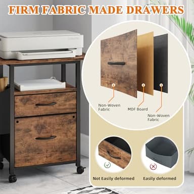 GYIIYUO 2 Drawer File Cabinet with 24'' Extended Desktop, Mobile Filing Cabinet, Rolling File Cabinet with Side Bag, Fabric Drawer, Fits A4/Letter Size, Printer Stand Home Office, Light Brown - Image 8