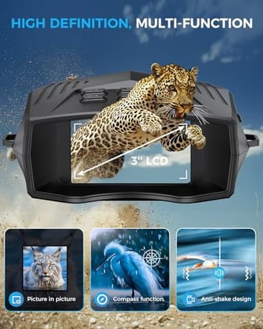 Night Vision Goggles - Night Vision Binoculars for Adults, 5000mAh Rechargeable Infrared Binoculars with 3'' Large Screen, 10X Digital Zoom External Flashlight for Camping - Image 5