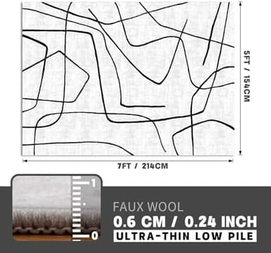 YIHOUSE 5x7 Washable Living Room Rug - Modern Abstract Black and White Area Rug Non-Slip for Bedroom Home Office (Abstract, 5'x7'ft - Image 3