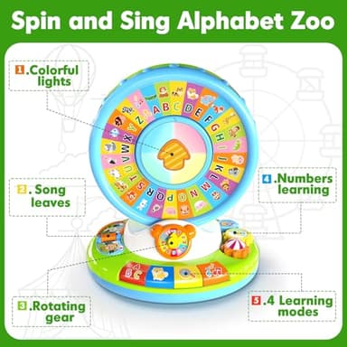 Toys for 1 2 3 Years Old Boys Girls, Musical Spin & Sing Alphabet Zoo with Lights & Sounds, Learning Educational Toys for Toddler 1-3, Christmas Birthday Gifts for Baby Kids Age 6-9-12-18 Months - Image 2
