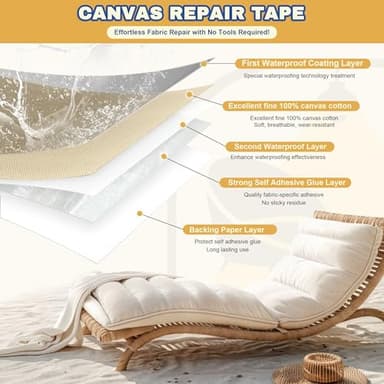 Xroam Canvas Repair Tape, 3.2 x 63 Inch Waterproof Heavy Duty Fabric Tape for Furniture, Self Adhesive Canvas Repair Patches for Boat Covers, Sofas, Tents, Louge Chairs, Canopy, Awning Black - Image 4