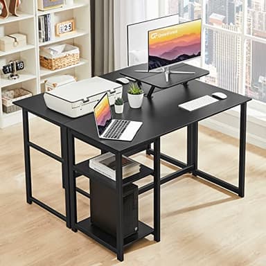 GreenForest Computer Desk 39 Inch with Monitor Stand, Office Desk with Adjustable Storage Shelves, Small Gaming Desk for Home Work Writing Study, Black - Image 9