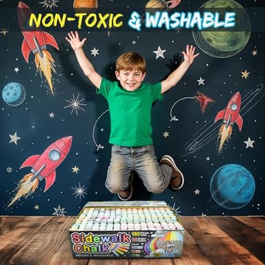 160 PCS Sidewalk Chalk for Kids - 14 Colors, 10 Glitter, 10 Neon Non-Toxic Washable Jumbo Chalks - Bulk Set of Outdoor Paint for Kids and Toddlers - Chalkboard Toys - Big Bucket Chalk for Party - Image 5