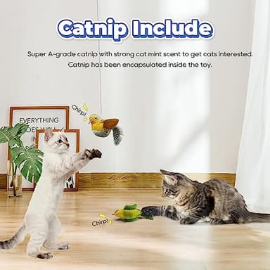 LEWISER Cat Toys Chirping Tit 2 Pcs with Catnip SilverVine, Suitable for Cat Wand Toys, Simulation Bird Design, Interactive Toys for Indoor Kitty Kitten Exercise, Green and Ground - Image 5