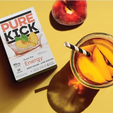 PURE KICK Energy Singles To Go Drink Mix, Peach Tea, Includes 12 Boxes with 6 Packets in each Box, 72 Total Packets - Image 3