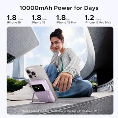 UGREEN Uno 10000mAh Magnetic Portable Charger, Qi 7.5W Wireless Power Bank, PD 20W USB C Battery Pack with Foldable Stand and TFT Display MagSafe Compatible iPhone 17/16/15/14/13/12 Series, Purple - Image 4