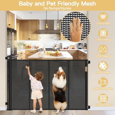 Reinforced 42" Extra Tall Pet Gate 55" Wide Retractable Baby Gate with Support Rods - Retractable Dog Gate Indoor/Outdoor Retractable Gate, Bottom Anti-Escape Tall Dog Gates for Doorways, Black - Image 6