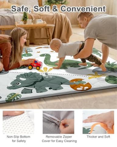 TINYHARBO Premium Foam Baby Play Mat 50x50 – Removable & Machine Washable Cover, Extra Thick Padding Playpen Mat, Non-Slip Crawling Mat, Easy to Clean for Infants, Toddlers & Babies - Image 4