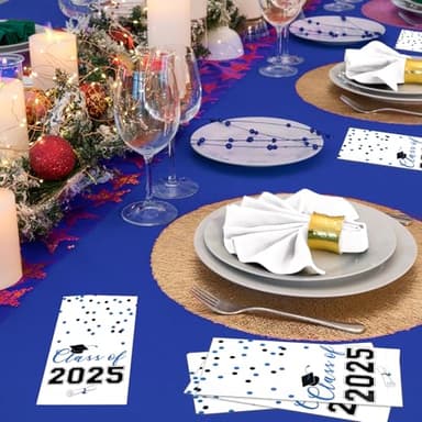 2025 Graduation Disposable Paper Napkins, Guest Dinner Hand Towels for College School Grad Class Congrats Celebration, Cocktail Party Decorations (200, Blue & Black) - Image 9