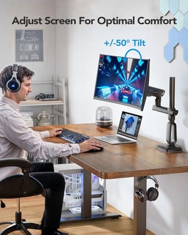 HUANUO Heavy Duty Monitor Arm for Ultrawide Screens up to 49", Holds 40 lbs, Aluminum Ultrawide Single Monitor Stand with 29.1" Max Height, Fully Adjustable Desk Mount, Max VESA 100x100mm - Image 6