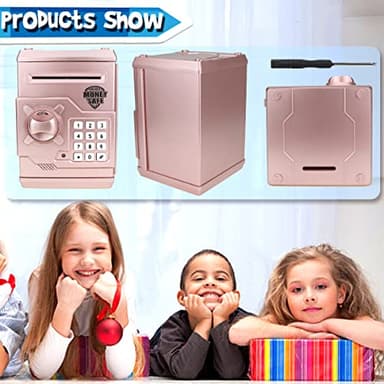 Yoego Kids Money Bank, Electronic Piggy Banks, Great Gift Toy for Kids Children, Auto Scroll Paper Money Saving Box Password Coin Bank,Perfect Toy Gifts for Boys Girls (Rose Gold) - Image 5