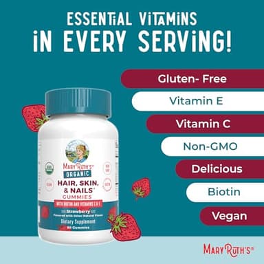 MaryRuth Organics Hair | Skin | and Nails Vitamins | Biotin Gummies with Vitamin C & Vitamin E | Hair Growth Vitamins | Skin Care | Nail Strength | USDA Organic Gummies for Ages 14+ | 60 Count - Image 7