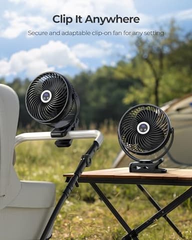 Koonie 10000mAh Portable Clip on Fan with LED Lantern and Hook, 8'' Battery Operated Desk Fan, Quiet Camping Fan with LED Digital Display, 360° Rotation & 3 Speeds for Travel Tent Gym Treadmill - Image 5