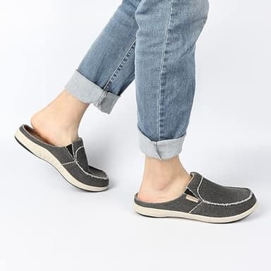 Mens Slippers with Arch Support, Canvas House Slipper for Men with Suede Insole and Velvet Lining, Slip on Clog House Shoes with Indoor Outdoor Anti-Skid Rubber Sole, Black, 9.5 - Image 8