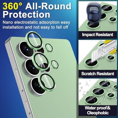 Avocase for Samsung Galaxy S25 Ultra Camera Lens Protector, Individual Metal Ring Tempered Glass Lens Cover, [Strong Adsorption] Scratch Resistant Ultra-Thin HD Clear Lens Cover, 1 Set-Green - Image 3
