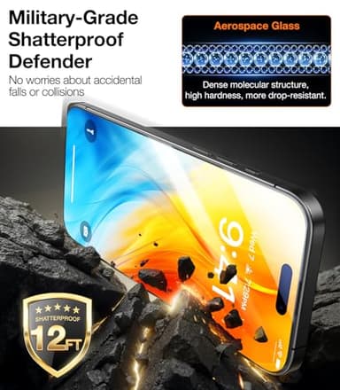 TORRAS Military-Grade Shatterproof for iPhone 16 Pro Screen Protector [9H+ Aerospace Tempered Glass＆ One-Step Installation] Full Coverage Fit Bubble Free Top-Notch Protection, 2 Pack, GlassGo X - Image 3