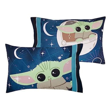 NoJo Star Wars The Child Little Bounty Blue, Green and White Grogu The Force is Strong with This Child 4 Piece Toddler Bed Set Comforter, Fitted Bottom Sheet, Flat Top Sheet and Reversible Pillowcase - Image 8