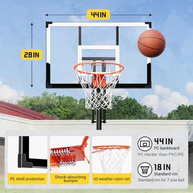 Aimking Basketball Hoop Outdoor System with 44 Inch Backboard, 4.8FT-10FT Height Adjustable Basketball Goal System for Youth/Teens/Adults Indoor Outdoor Pool - Image 3