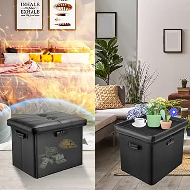DocSafe Storage Ottoman with Lock,Fireproof Folding Ottoman Foot Rest Stool Storage Chest with Storage Safe for Important Documents,Waterproof 17 Inches Short Ottoman Foot Stool with Handles,Black - Image 2