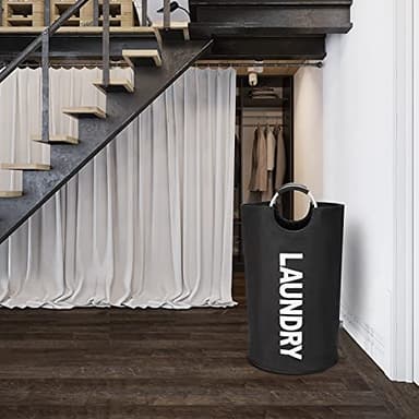 DOKEHOM 90L Large Laundry Basket, Collapsible Laundry Bag, Freestanding Tall Clothes Hamper, Foldable Washing Bin (Black) - Image 8