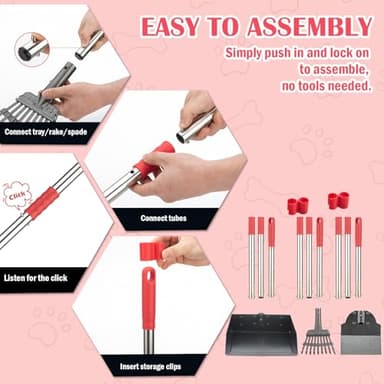 FUSBUNTY Dog Pooper Scooper Set, Pooper Scooper for Dog, Heavy Duty Stainless Steel Rake with Extra Large Tray & Spade No Bending Clean Up for Pet Waste Removal, for Grass, Dirt Or Gravel. - Image 7